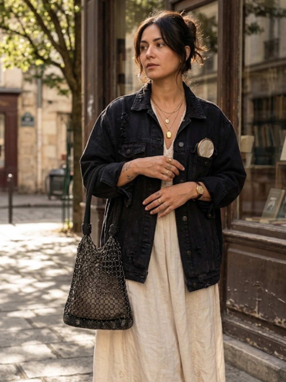 Saks Fifth Avenue | Vintage Black Beaded Mesh Tote Bag